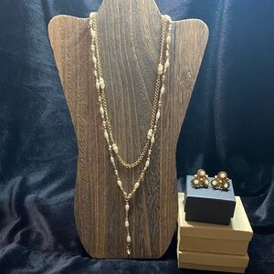 Avon Elegant Gold Tone and Pearl Necklace Set - 2 necklaces & pair of earrings